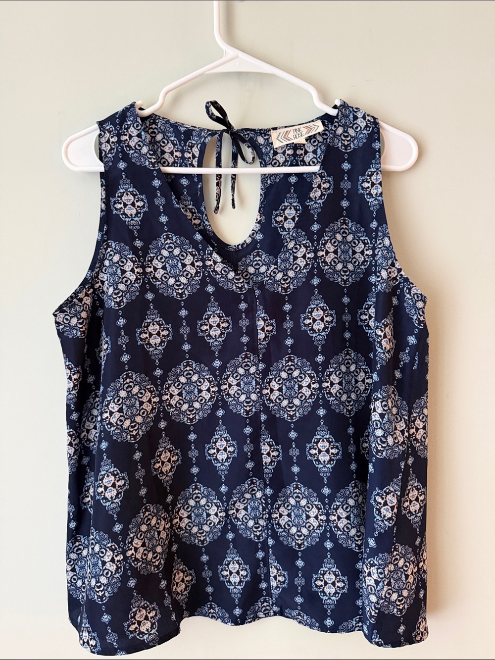 Pink Rose Navy Blue Printed Tie-Back Sleeveless Camisole